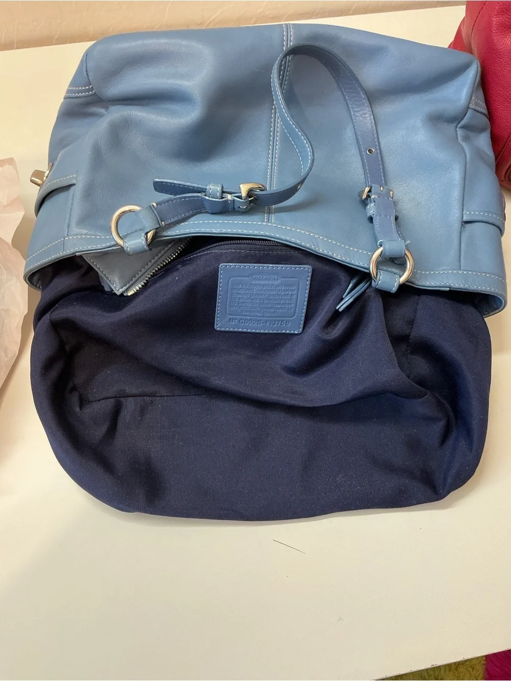 Coach East West Pleated Gallery Tote F13759 Blue Leather Shoulder Bag Y2K